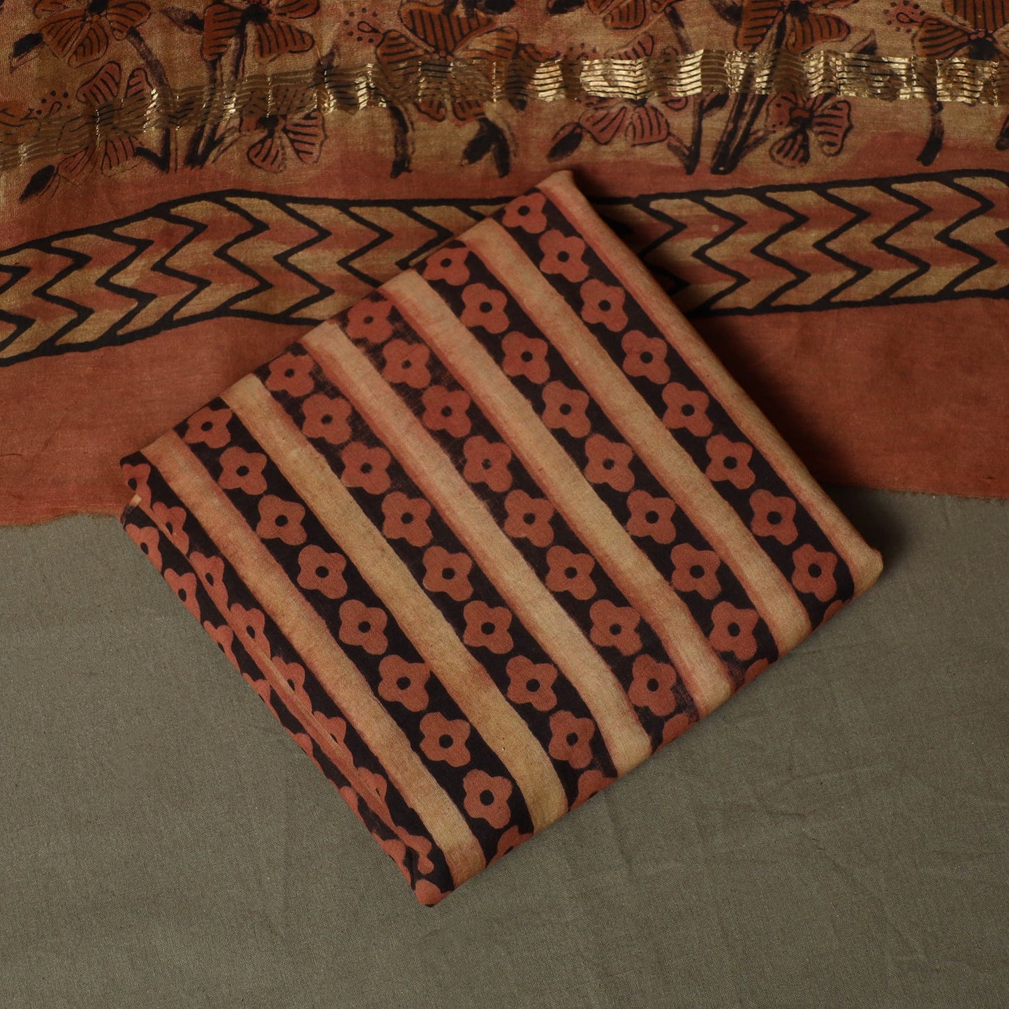 Natural dyed block print maheshwari silk vanaspati bagru
