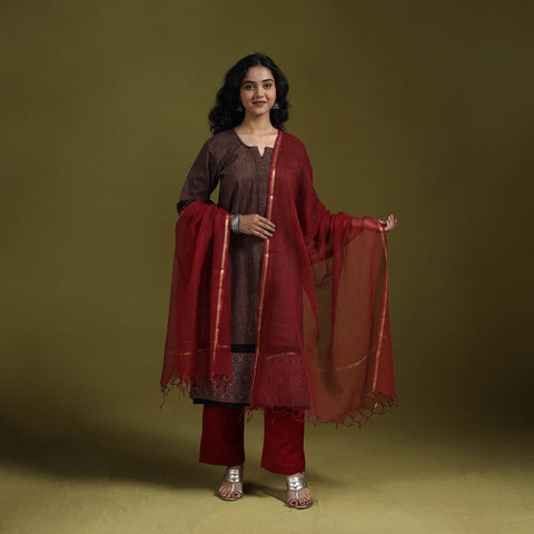 Natural dyed brush design ajrakh print cotton suit set