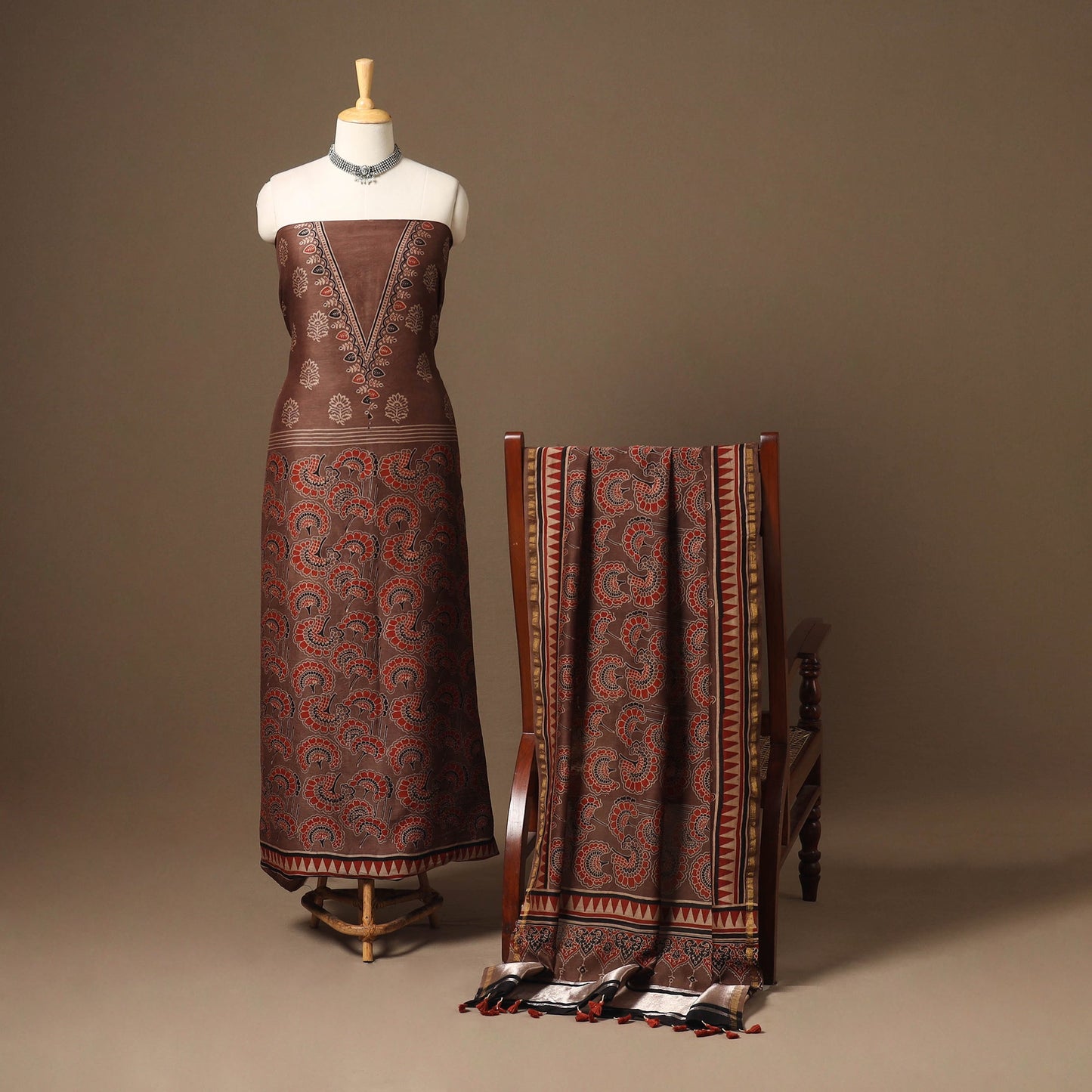 Brown - natural dyed chanderi silk 2pc unstitched dress