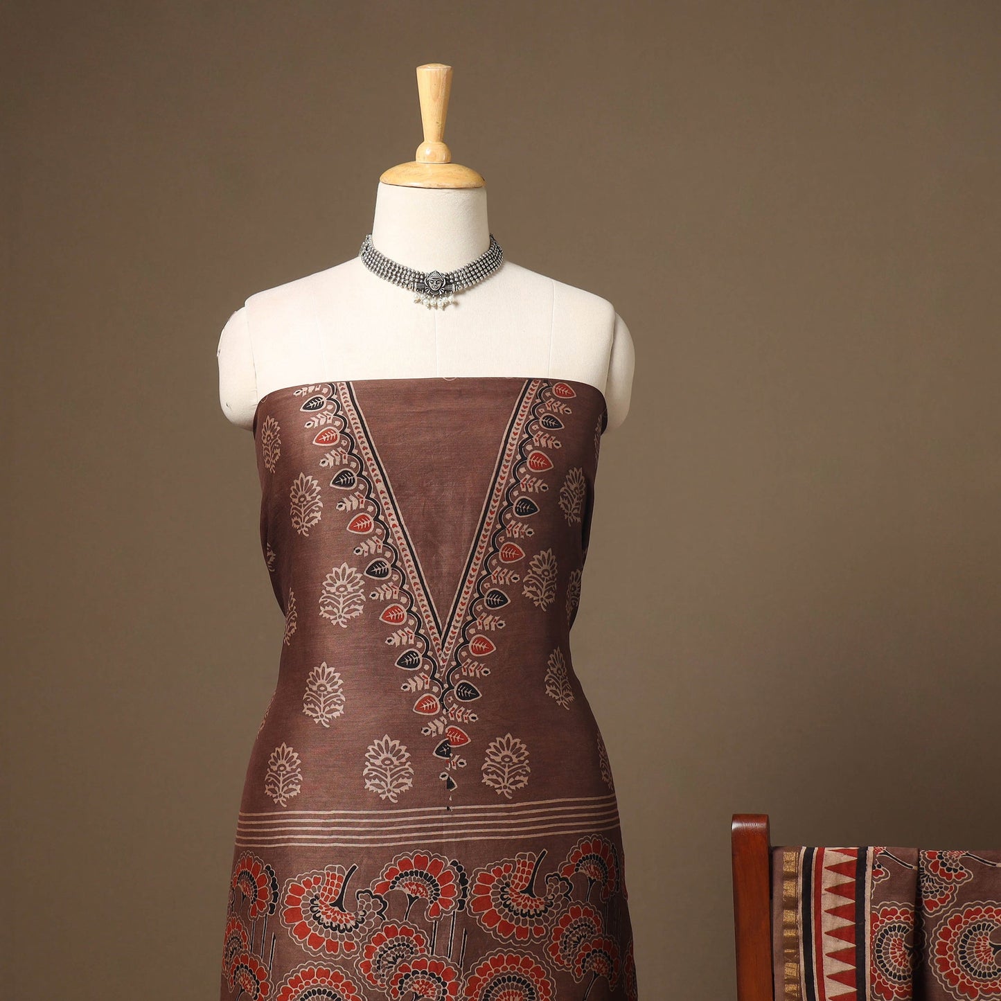 Brown - natural dyed chanderi silk 2pc unstitched dress