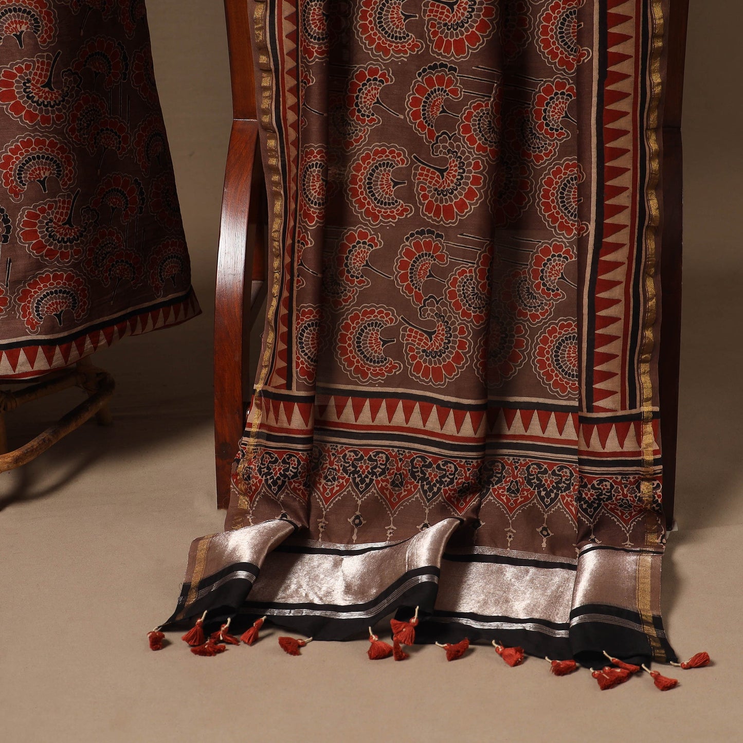 Brown - natural dyed chanderi silk 2pc unstitched dress