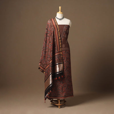 Brown - natural dyed chanderi silk 2pc unstitched dress