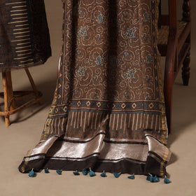 Brown Natural Dyed Chanderi Silk 2pc Unstitched Ajrakh Dress Material