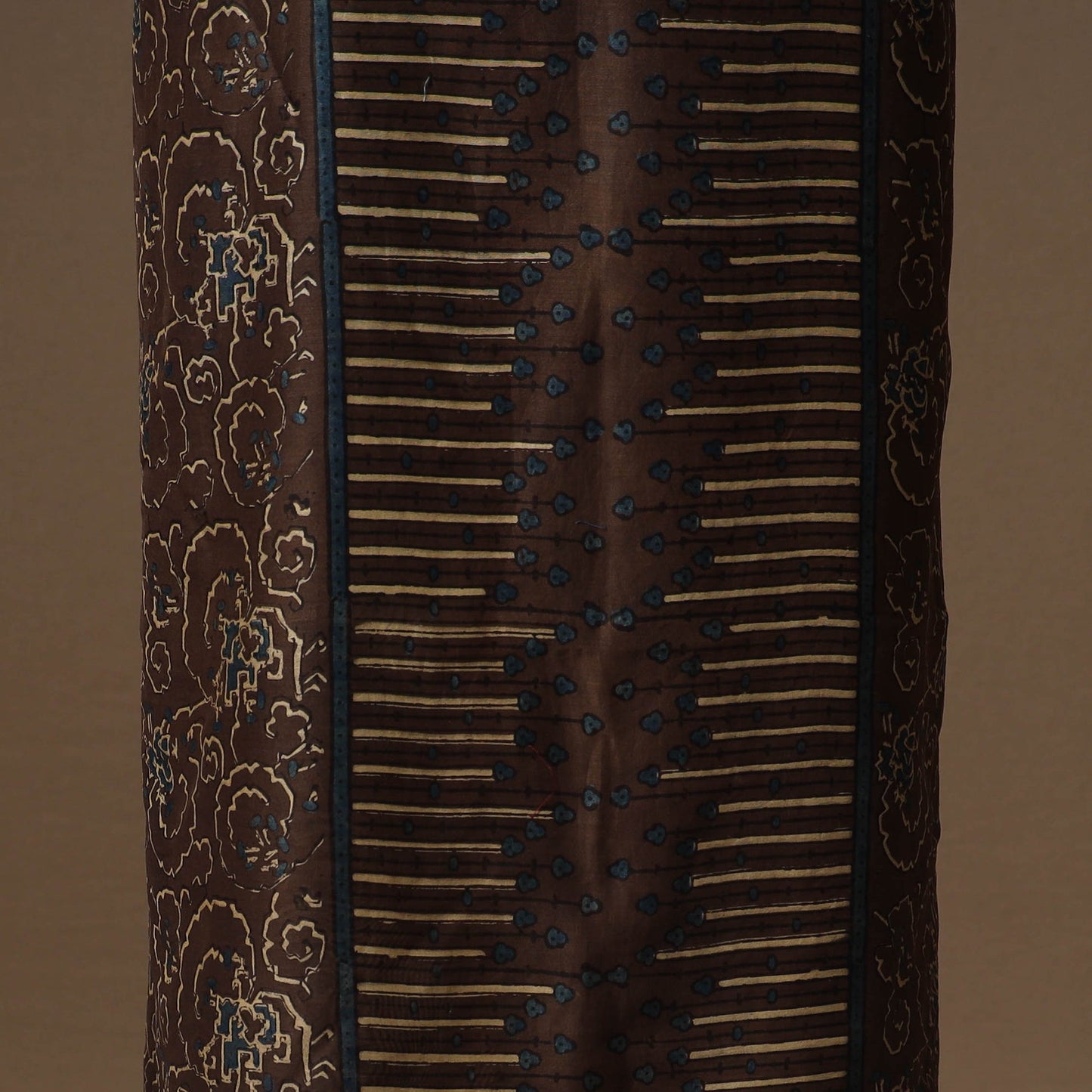 Brown Natural Dyed Chanderi Silk 2pc Unstitched Ajrakh Dress Material