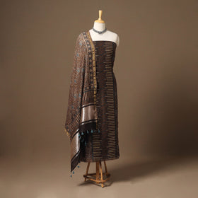 Brown Natural Dyed Chanderi Silk 2pc Unstitched Ajrakh Dress Material