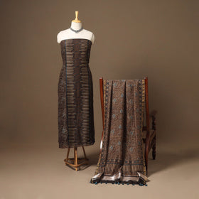 Brown Natural Dyed Chanderi Silk 2pc Unstitched Ajrakh Dress Material