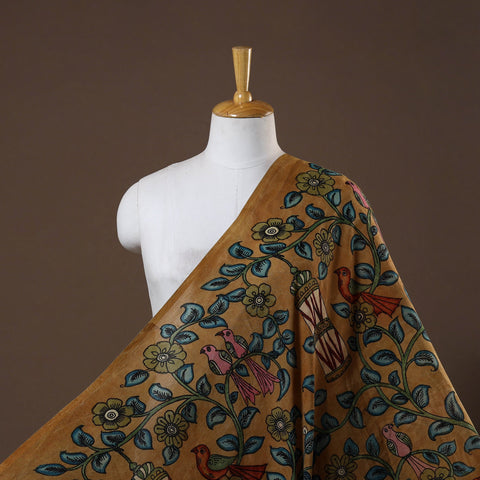 Brown - natural dyed chanderi silk handpainted srikalahasti