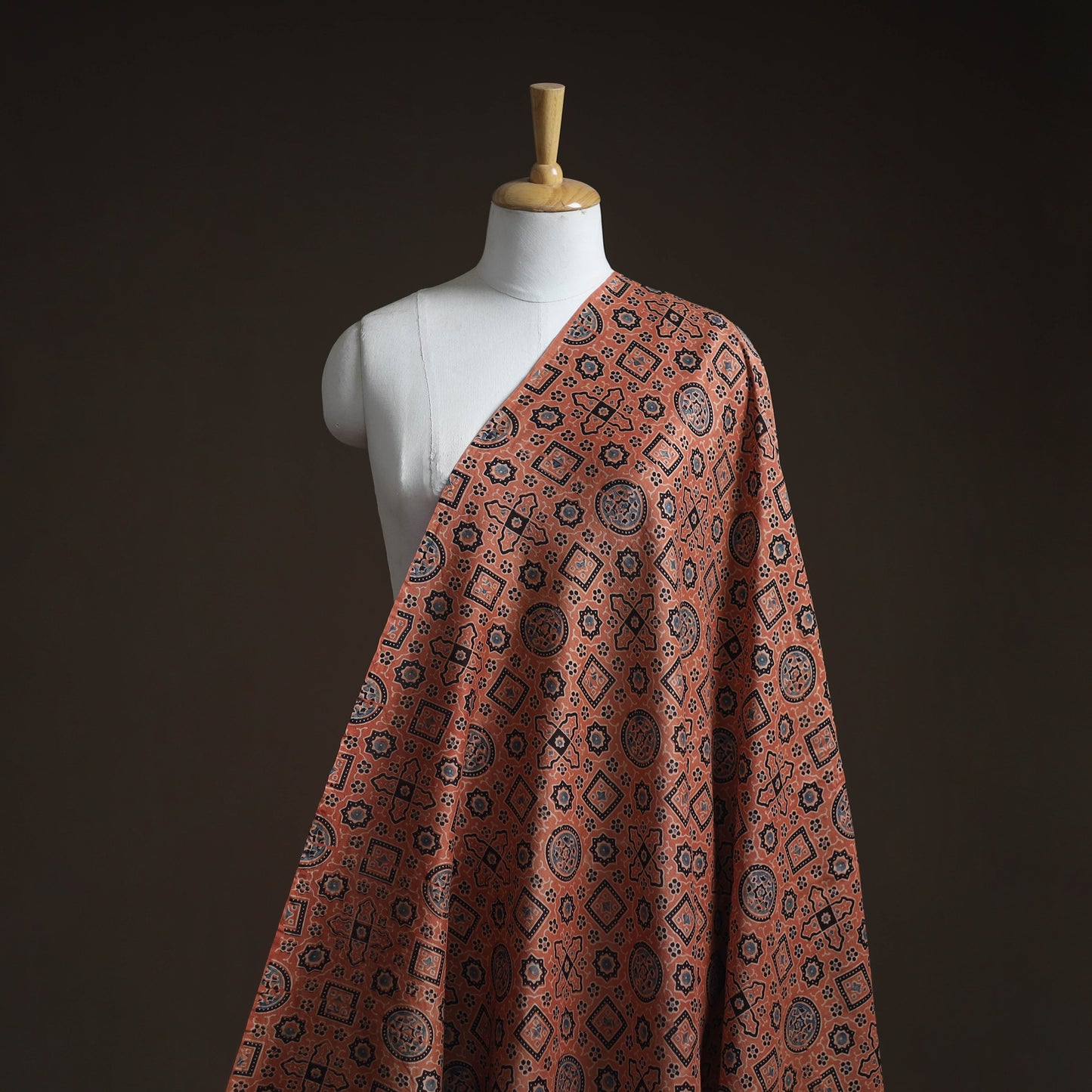 Natural dyed chanderi silk kutch hand block ajrakh print