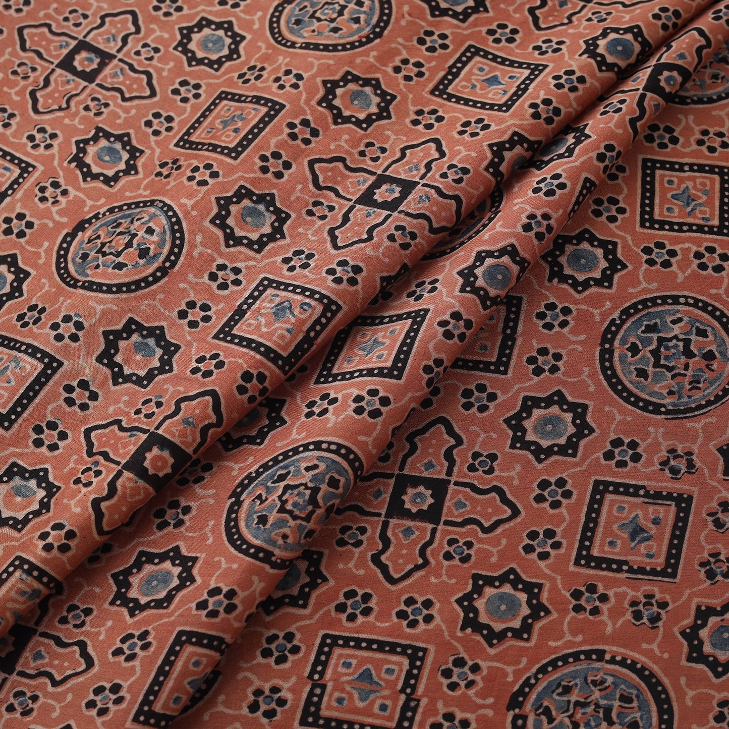 Natural dyed chanderi silk kutch hand block ajrakh print