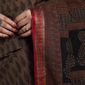 Brown - natural dyed cotton bagh saree 07 - handcrafted