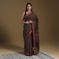 Brown - natural dyed cotton bagh saree 07 - handcrafted