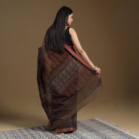 Brown - natural dyed cotton bagh saree 09 - handcrafted
