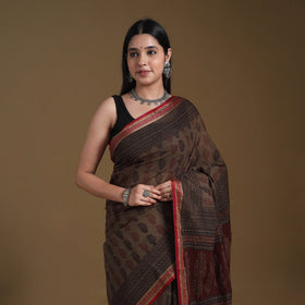 Brown - natural dyed cotton bagh saree 09 - handcrafted