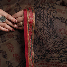 Brown - natural dyed cotton bagh saree 09 - handcrafted