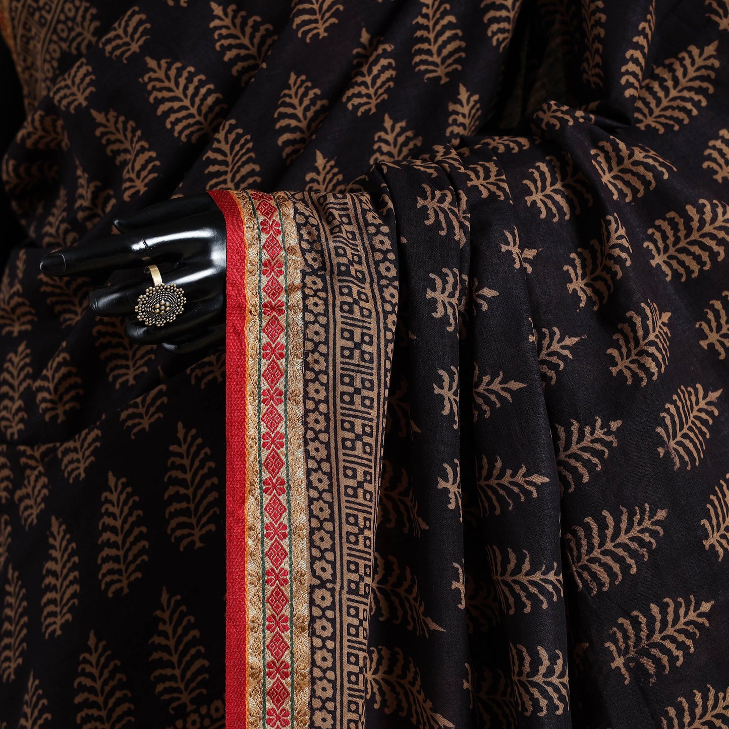 Brown - natural dyed cotton bagh saree 19 - handcrafted