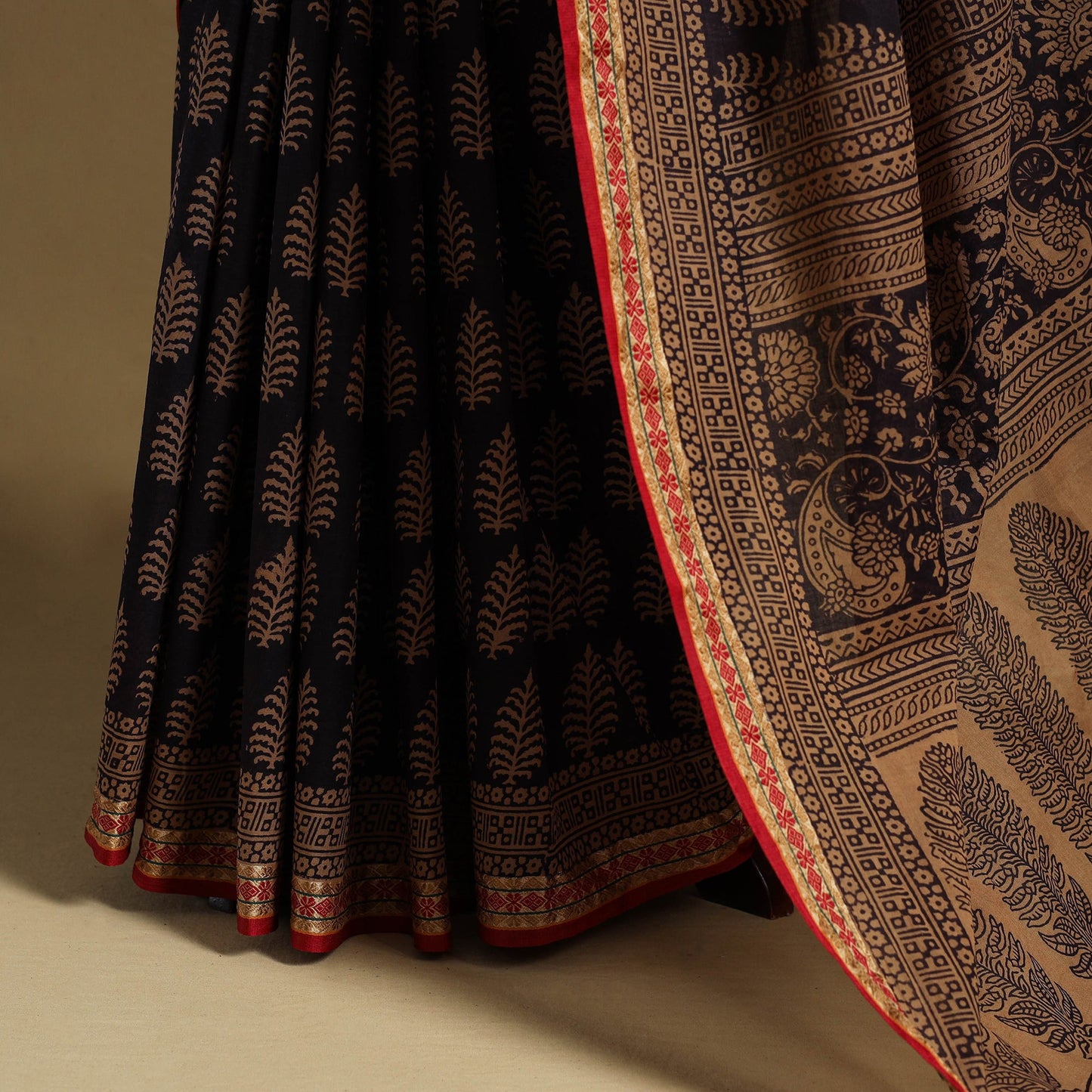 Brown - natural dyed cotton bagh saree 19 - handcrafted