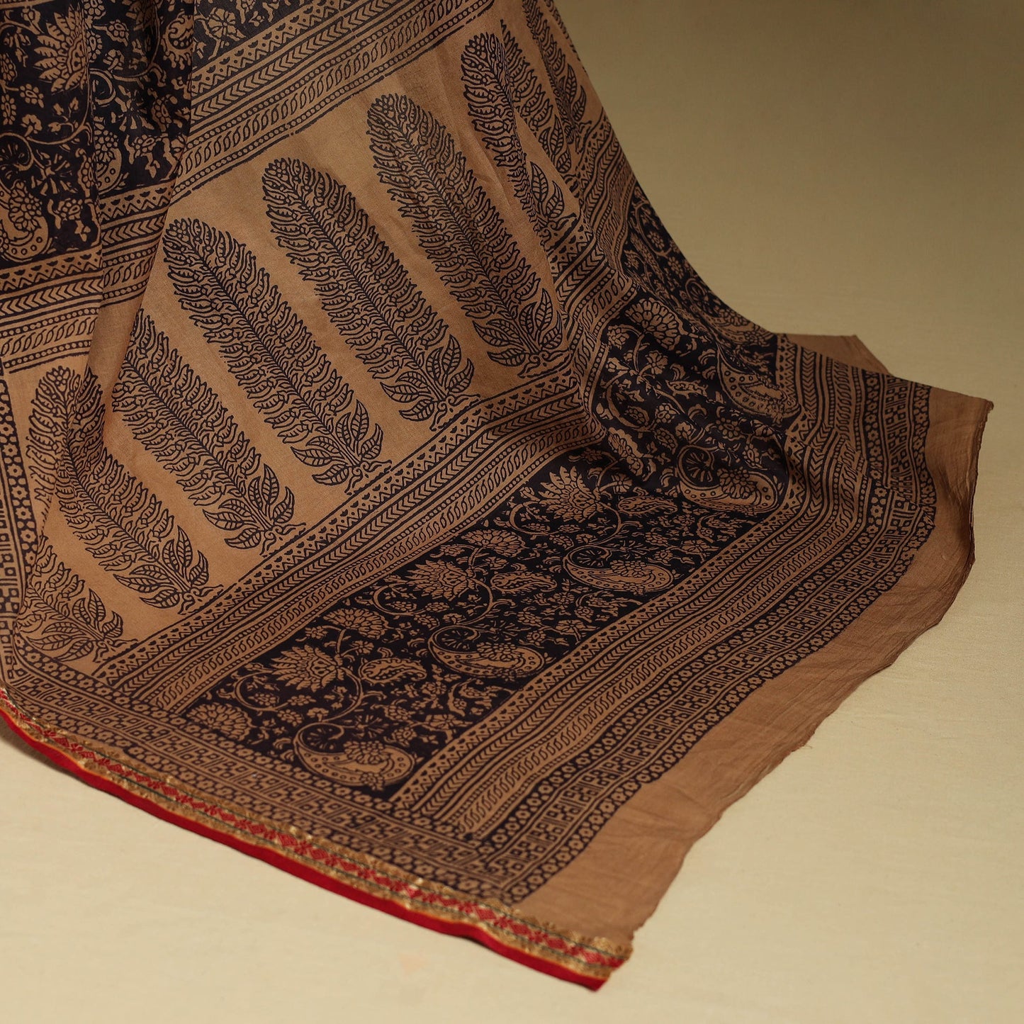 Brown - natural dyed cotton bagh saree 19 - handcrafted