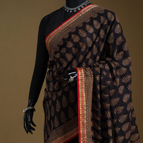 Brown - natural dyed cotton bagh saree 19 - handcrafted