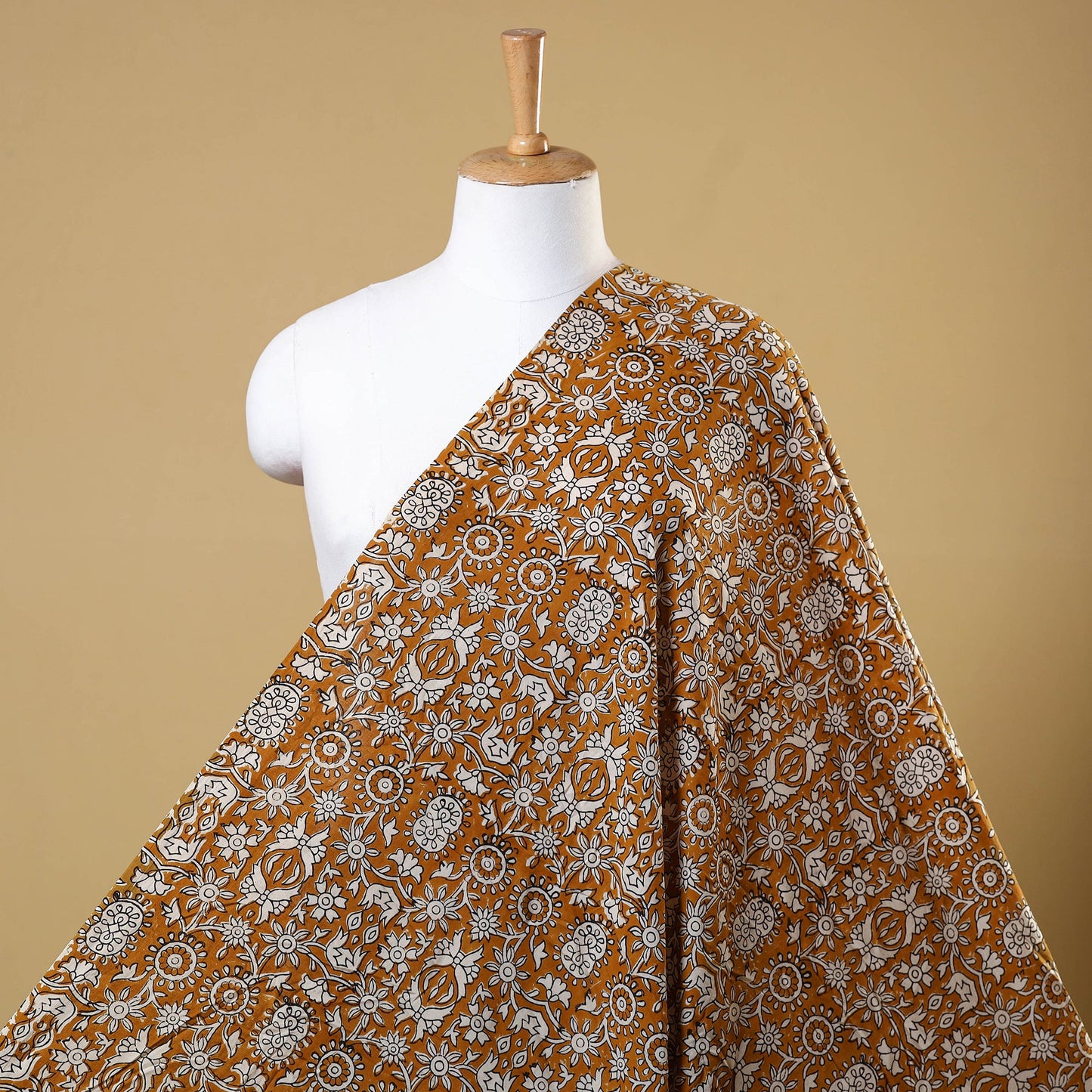 Brown Natural Dyed Cotton Bagru Block Print Fabric