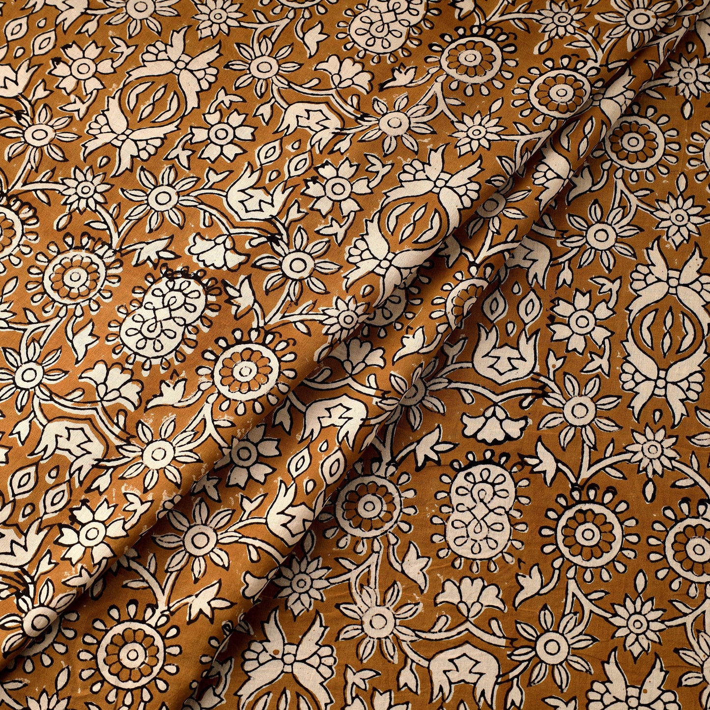 Brown Natural Dyed Cotton Bagru Block Print Fabric