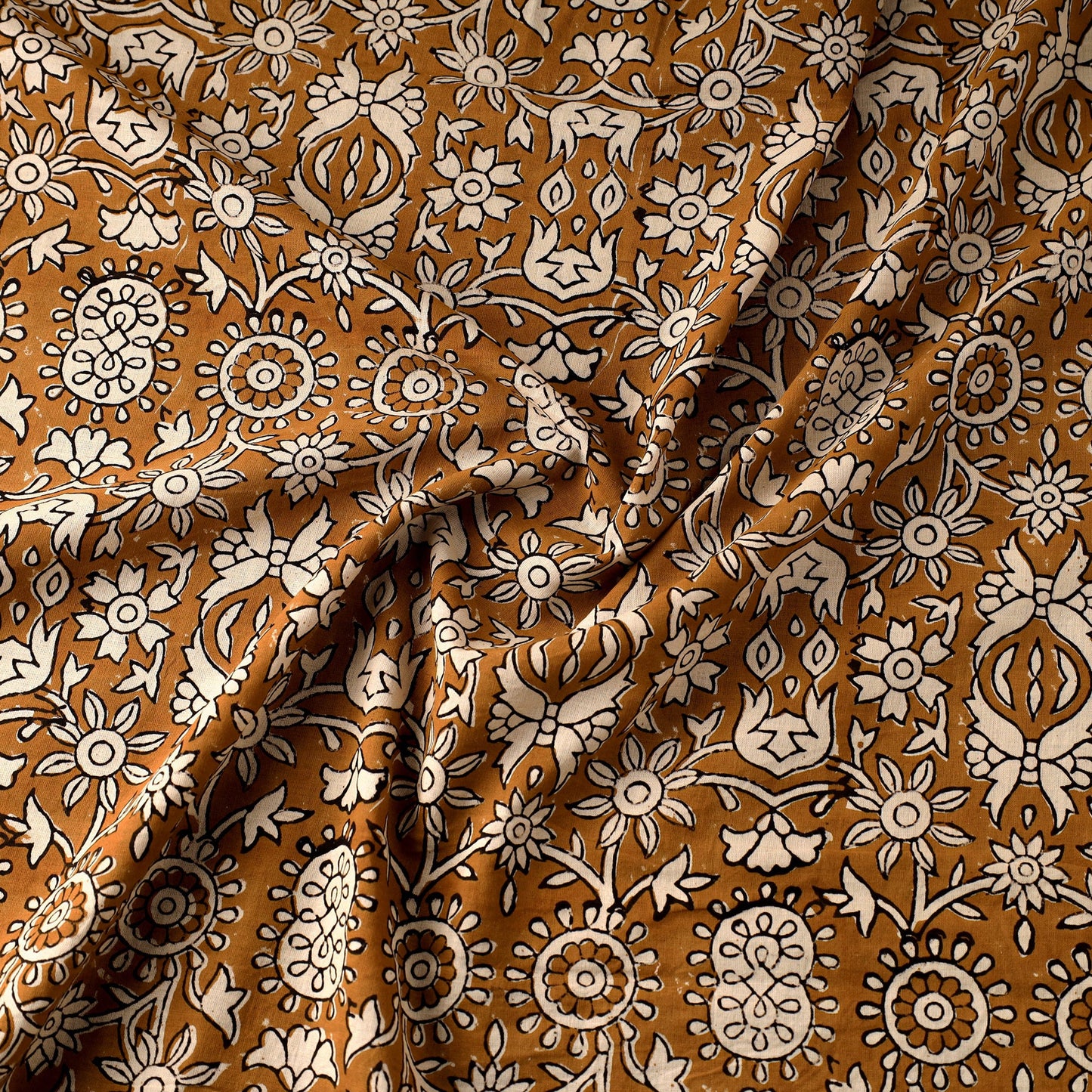 Brown Natural Dyed Cotton Bagru Block Print Fabric