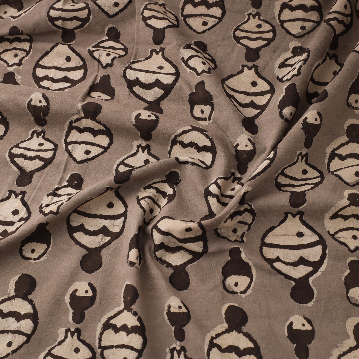 Brown - natural dyed cotton bindaas fabric - fishy stuff