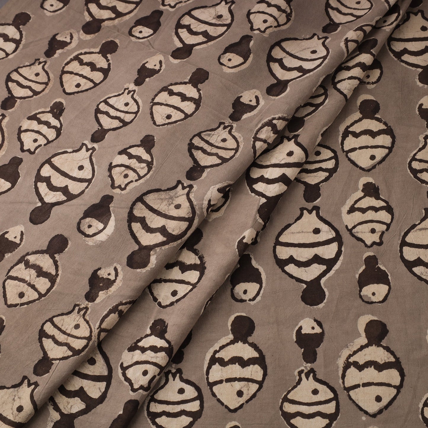 Brown - natural dyed cotton bindaas fabric - fishy stuff