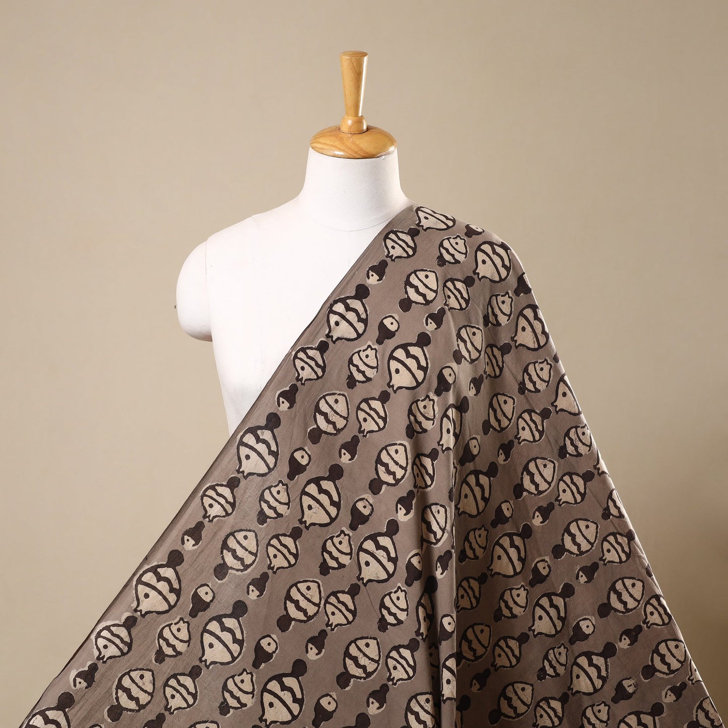 Brown - natural dyed cotton bindaas fabric - fishy stuff