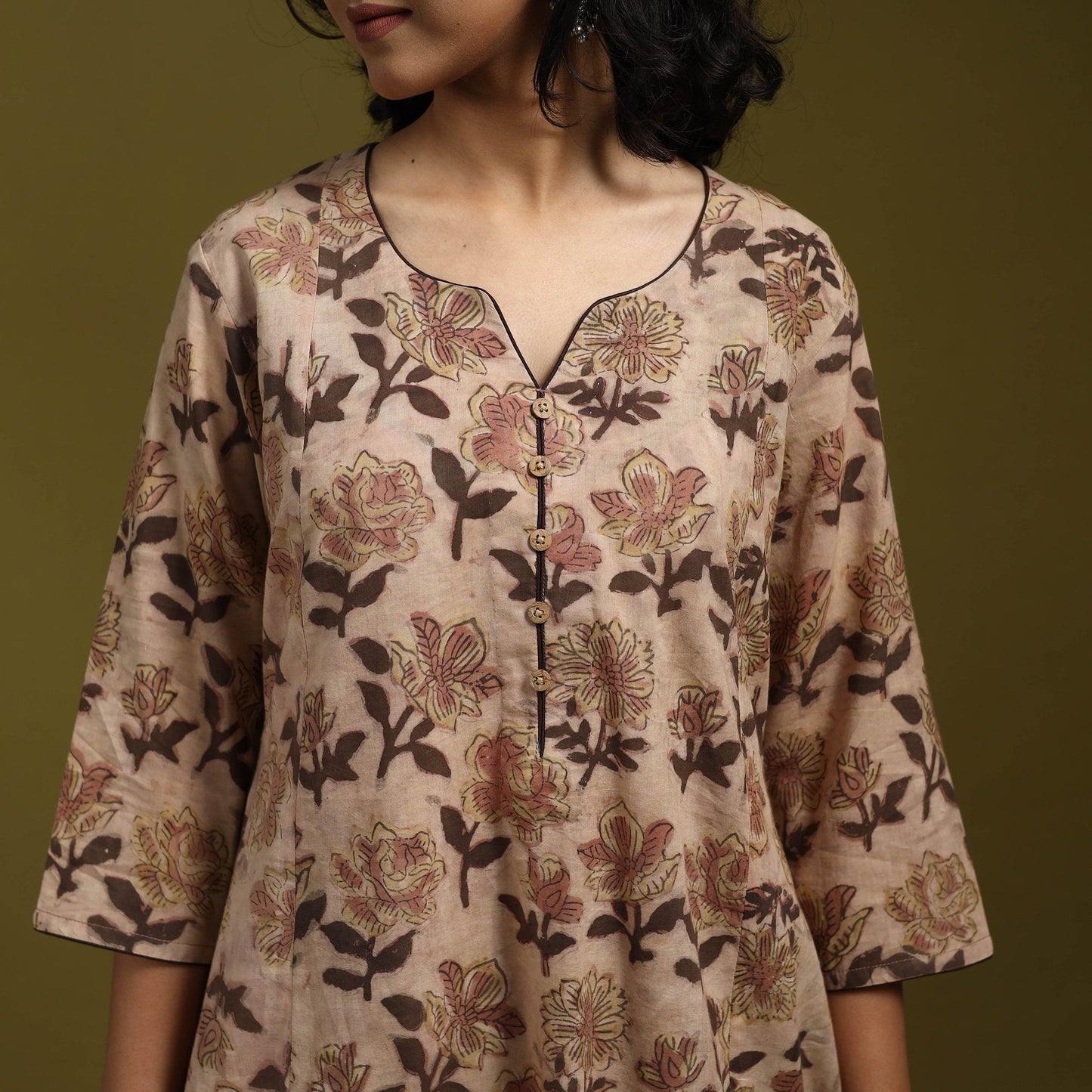 Natural dyed cotton a-line kurta for women 21 - handcrafted