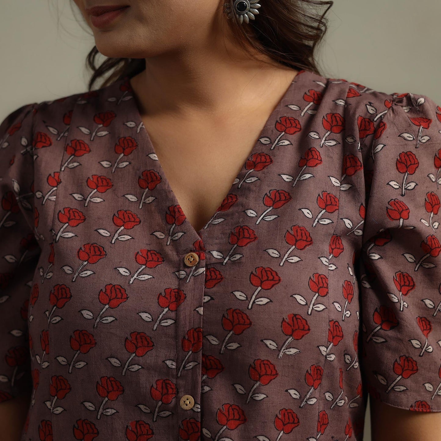 Natural dyed cotton button down dress 07 - handcrafted