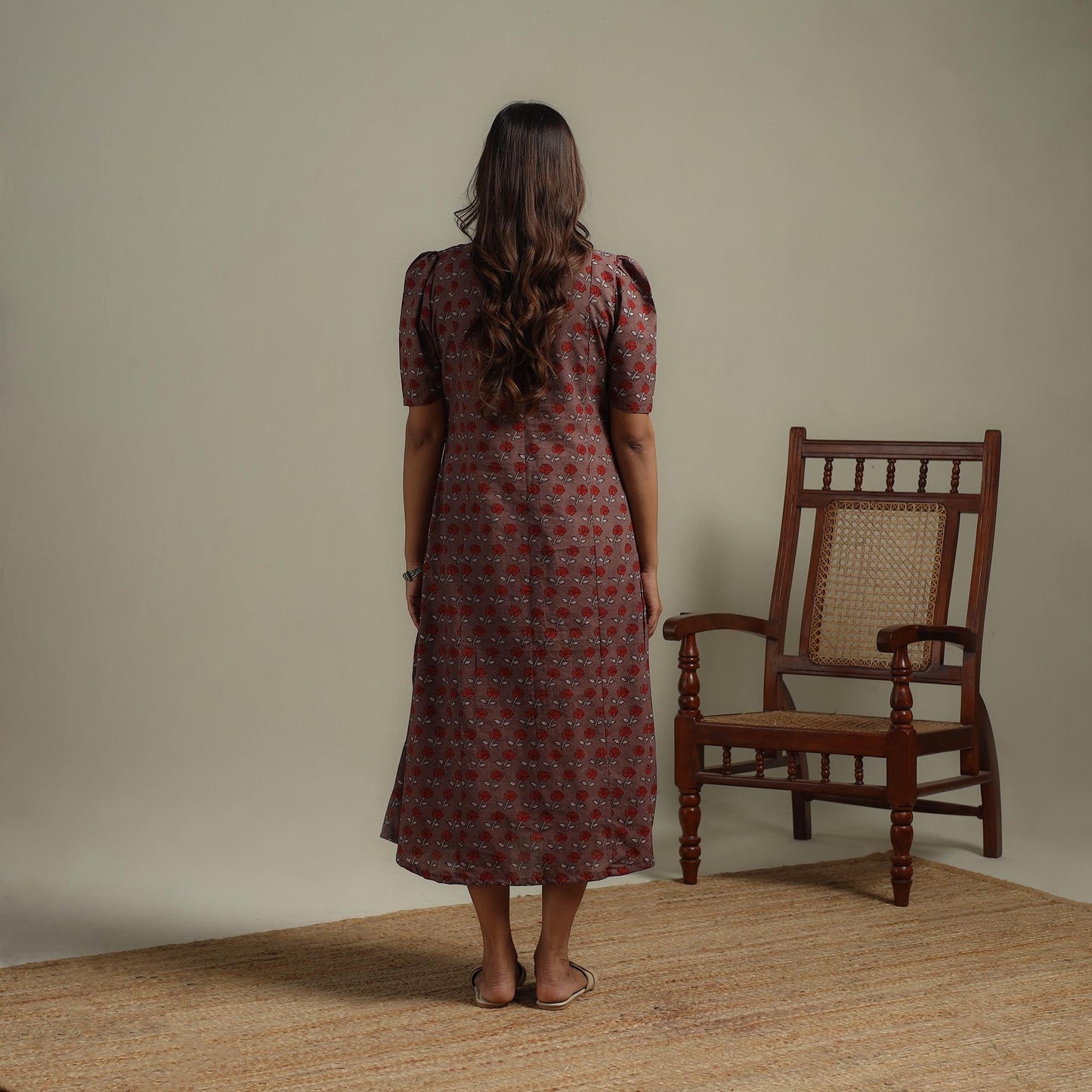 Natural dyed cotton button down dress 07 - handcrafted