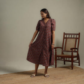 Natural dyed cotton button down dress 07 - handcrafted