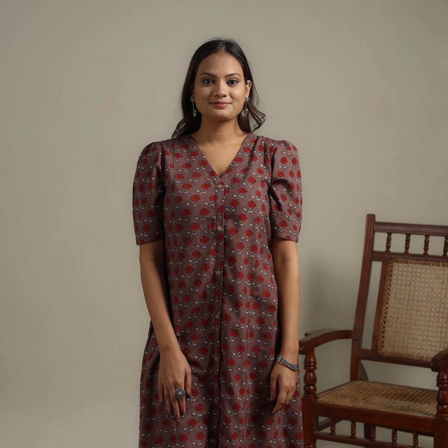 Natural dyed cotton button down dress 07 - handcrafted