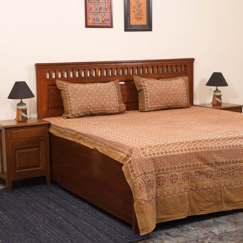 Brown - natural dyed cotton double bed sheet set 01