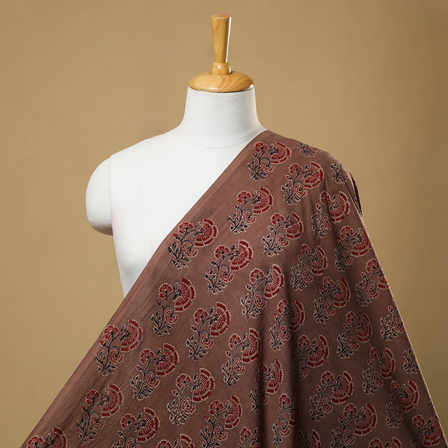 Brown Natural Dyed Cotton Ajrakh Print Fabric