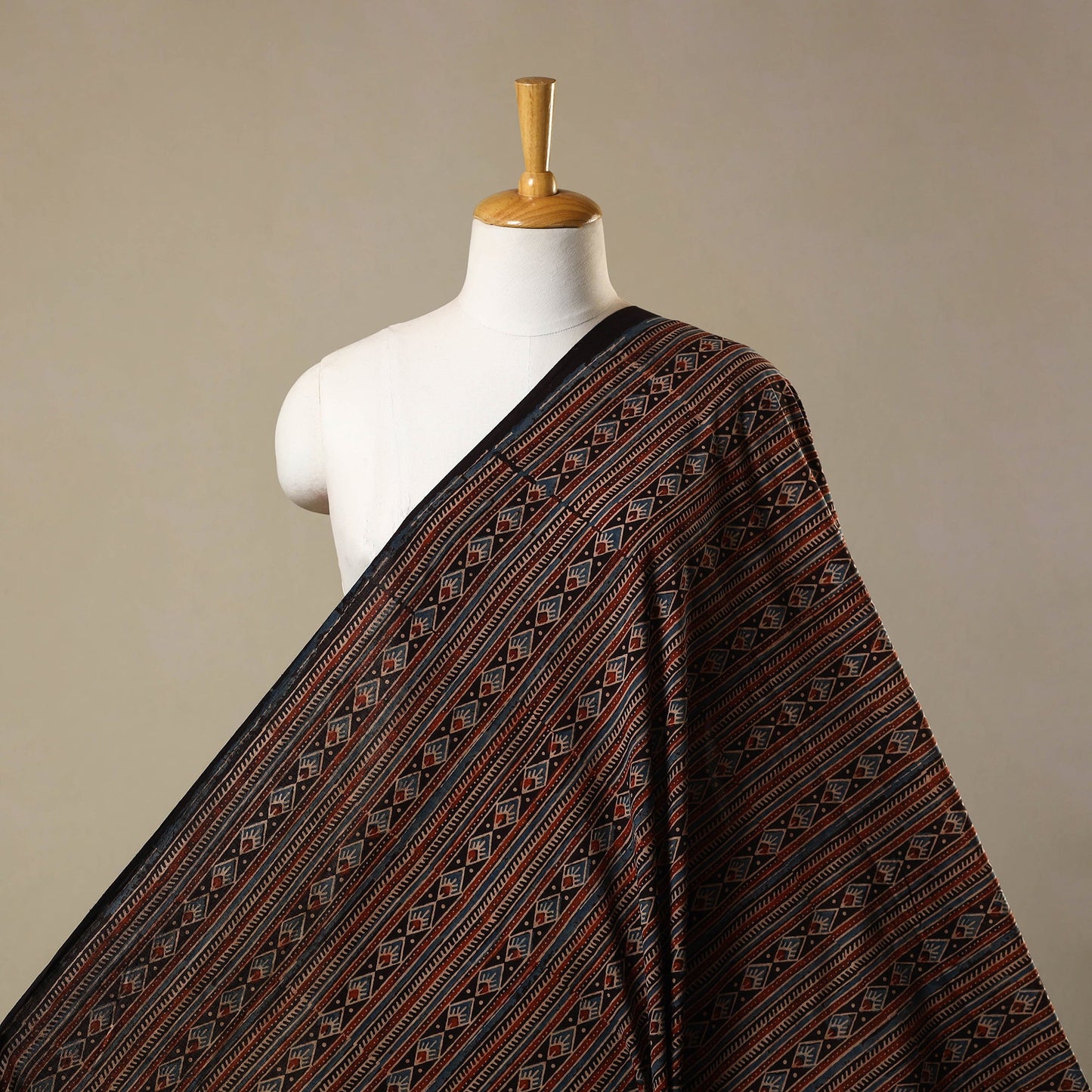 Brown Natural Dyed Block Print Cotton Ajrakh Fabric