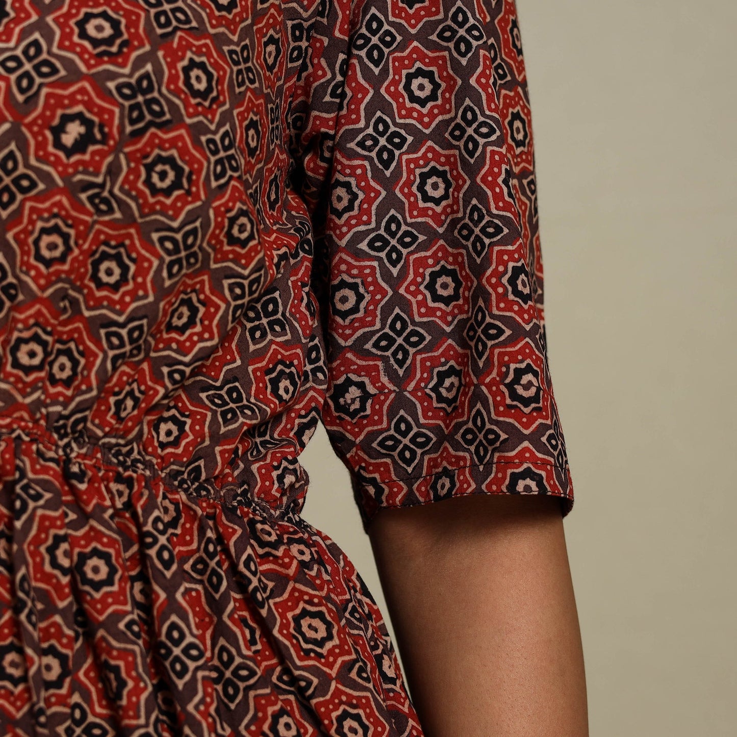 Brown - natural dyed cotton fit & flare dress 05