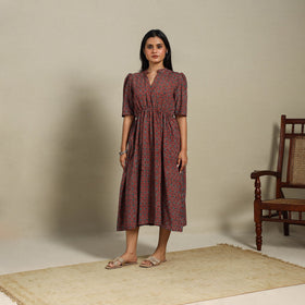 Brown - natural dyed cotton fit & flare dress 05