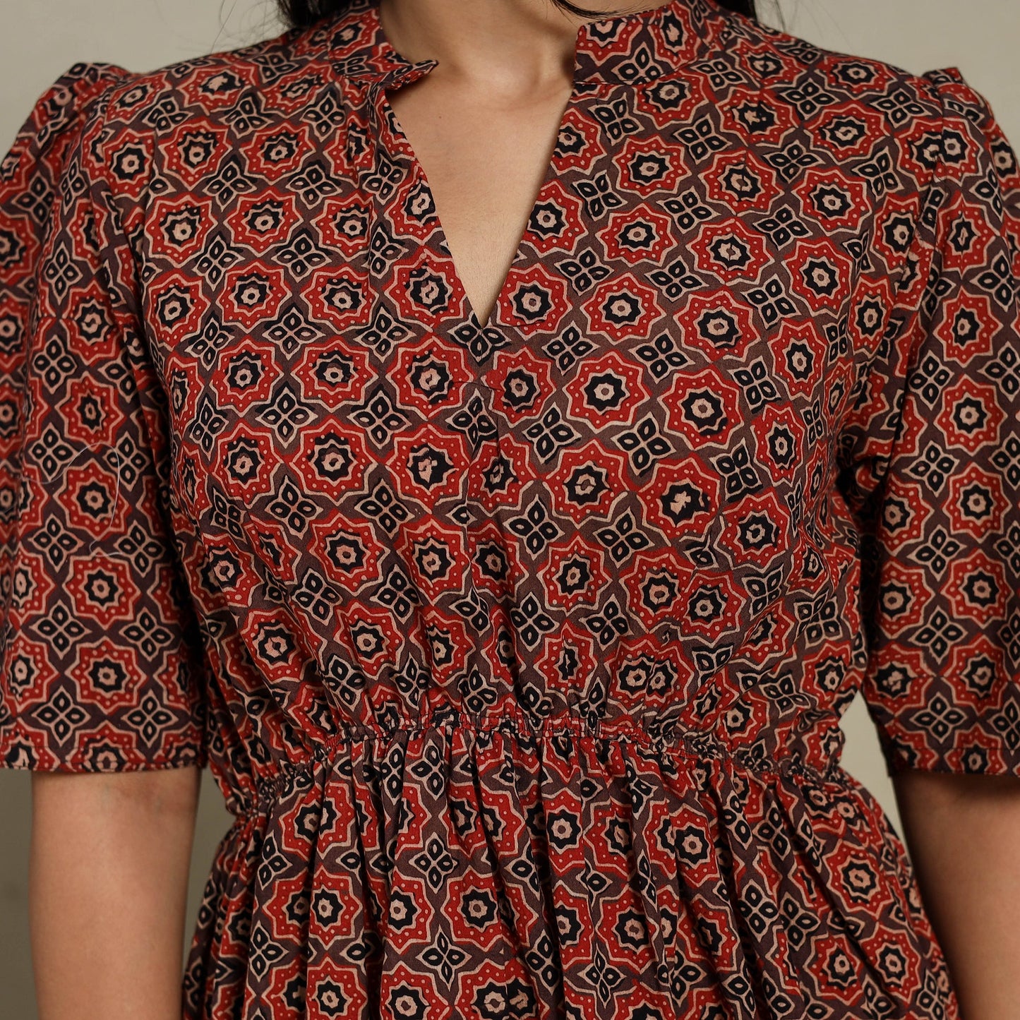 Brown - natural dyed cotton fit & flare dress 05