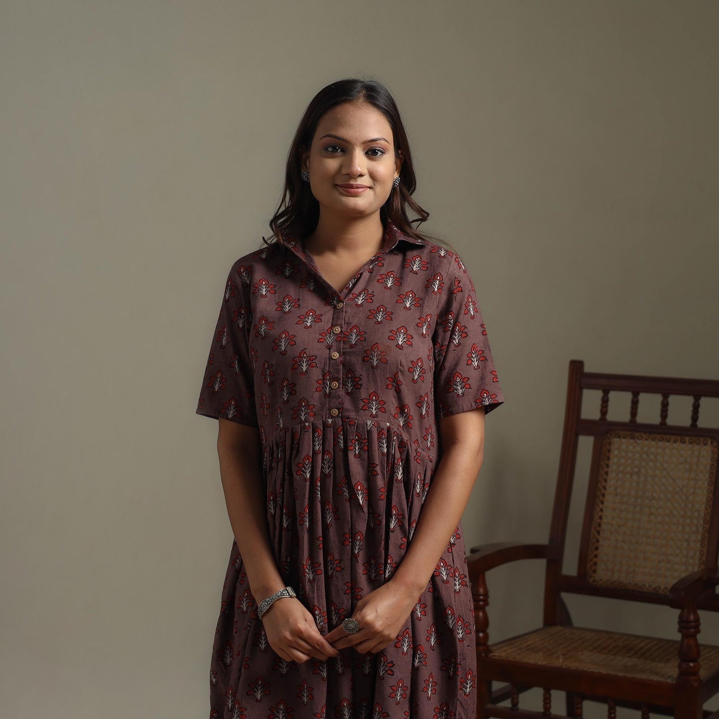 Natural dyed cotton flared dress 10 - handcrafted