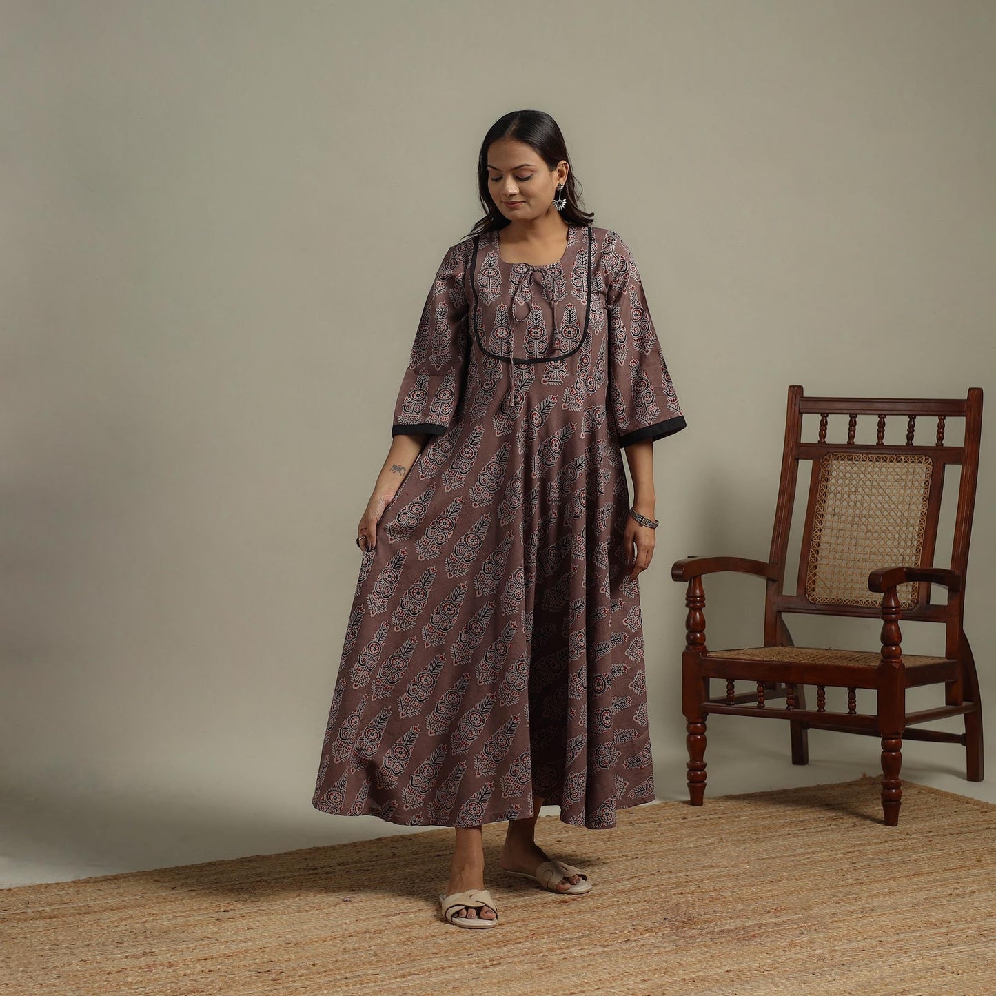 Natural dyed cotton flared dress 13 - handcrafted