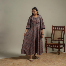 Natural dyed cotton flared dress 13 - handcrafted