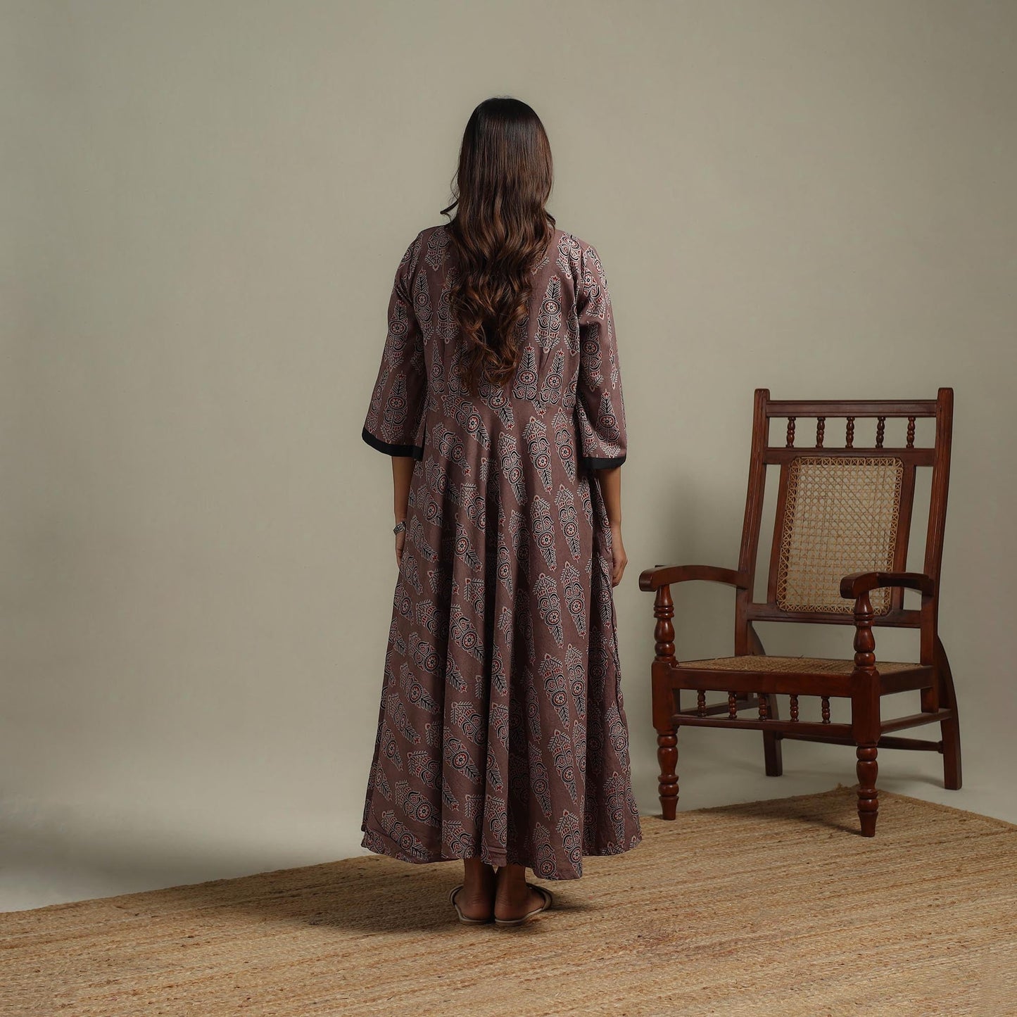 Natural dyed cotton flared dress 13 - handcrafted