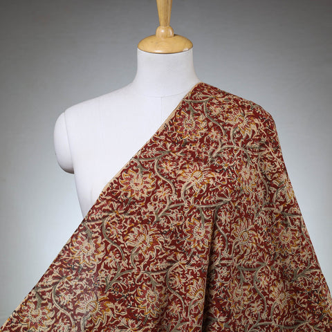 Brown Natural Dyed Block Print Cotton Kalamkari Fabric