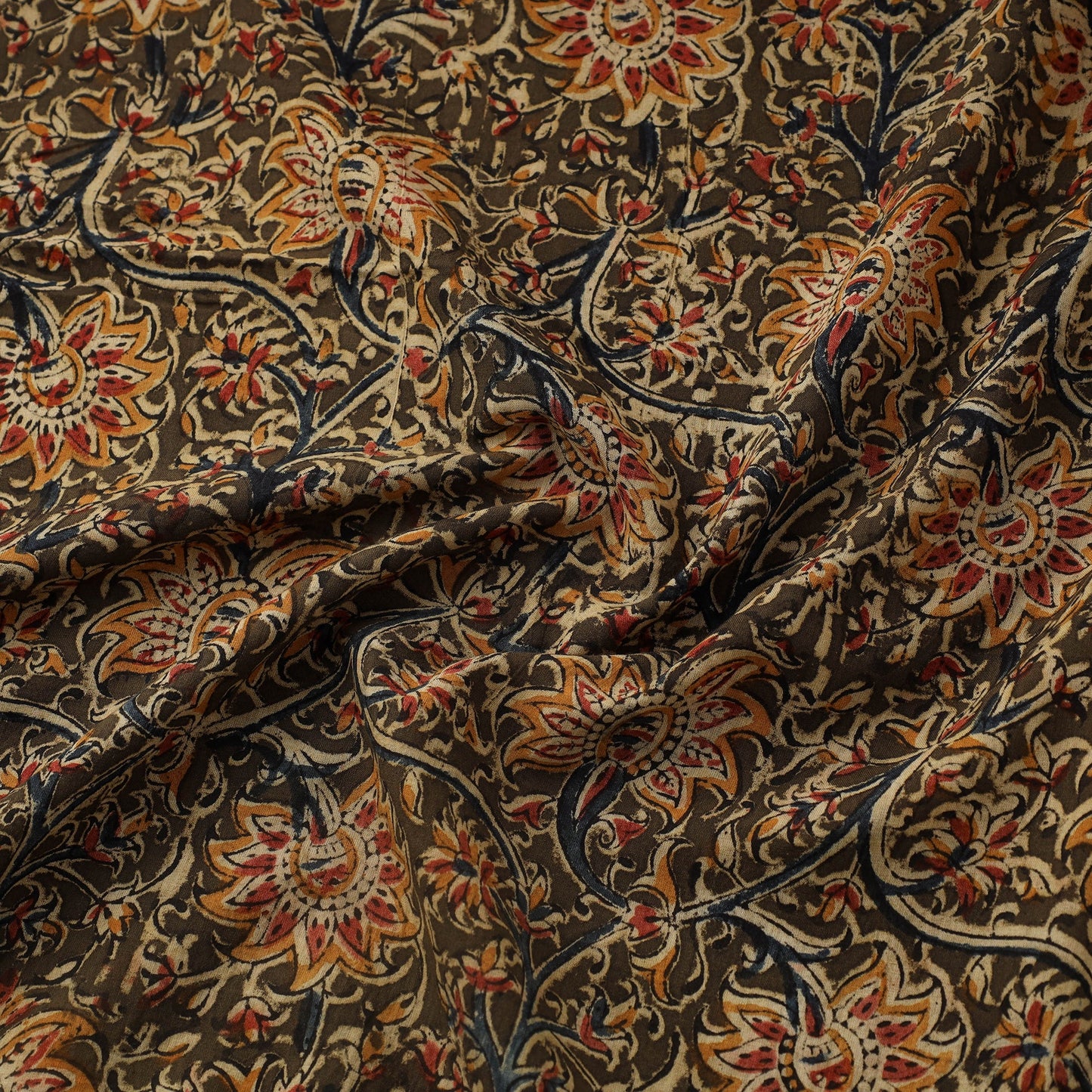 Brown - natural dyed cotton kalamkari fabric 11