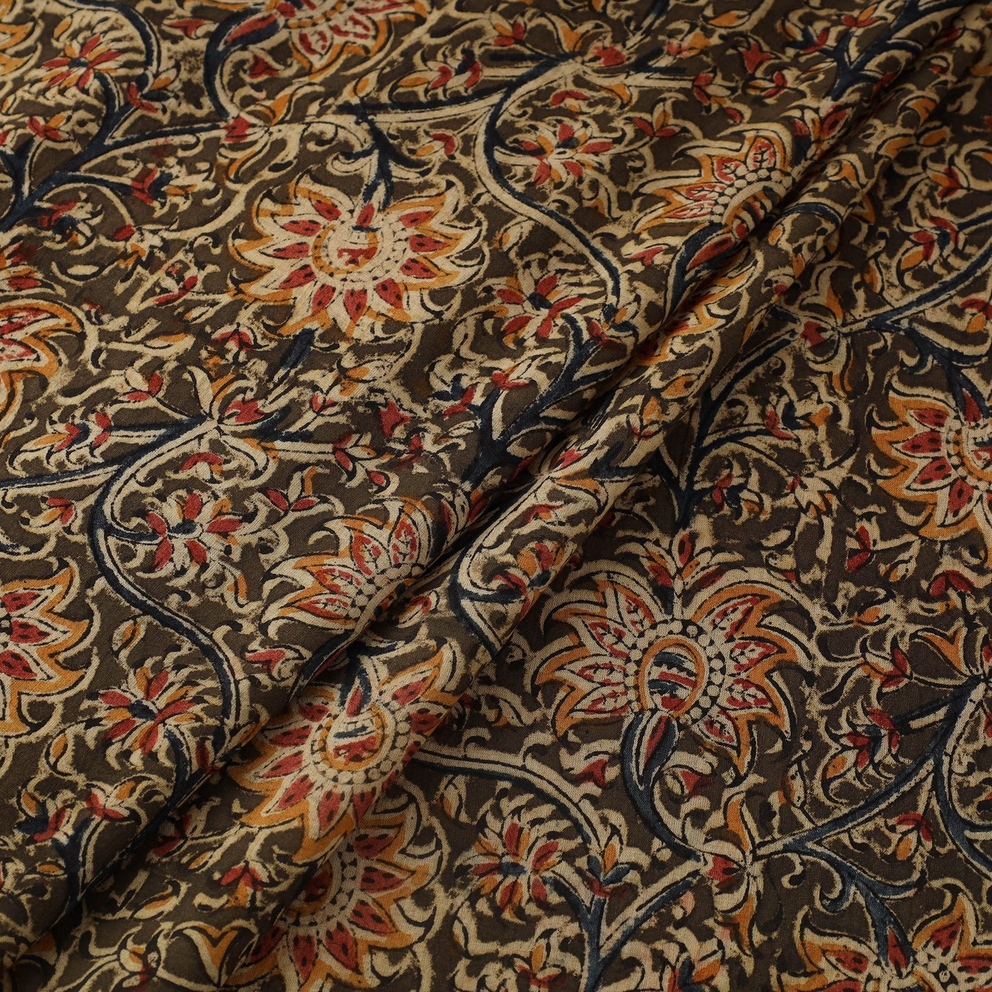 Brown - natural dyed cotton kalamkari fabric 11