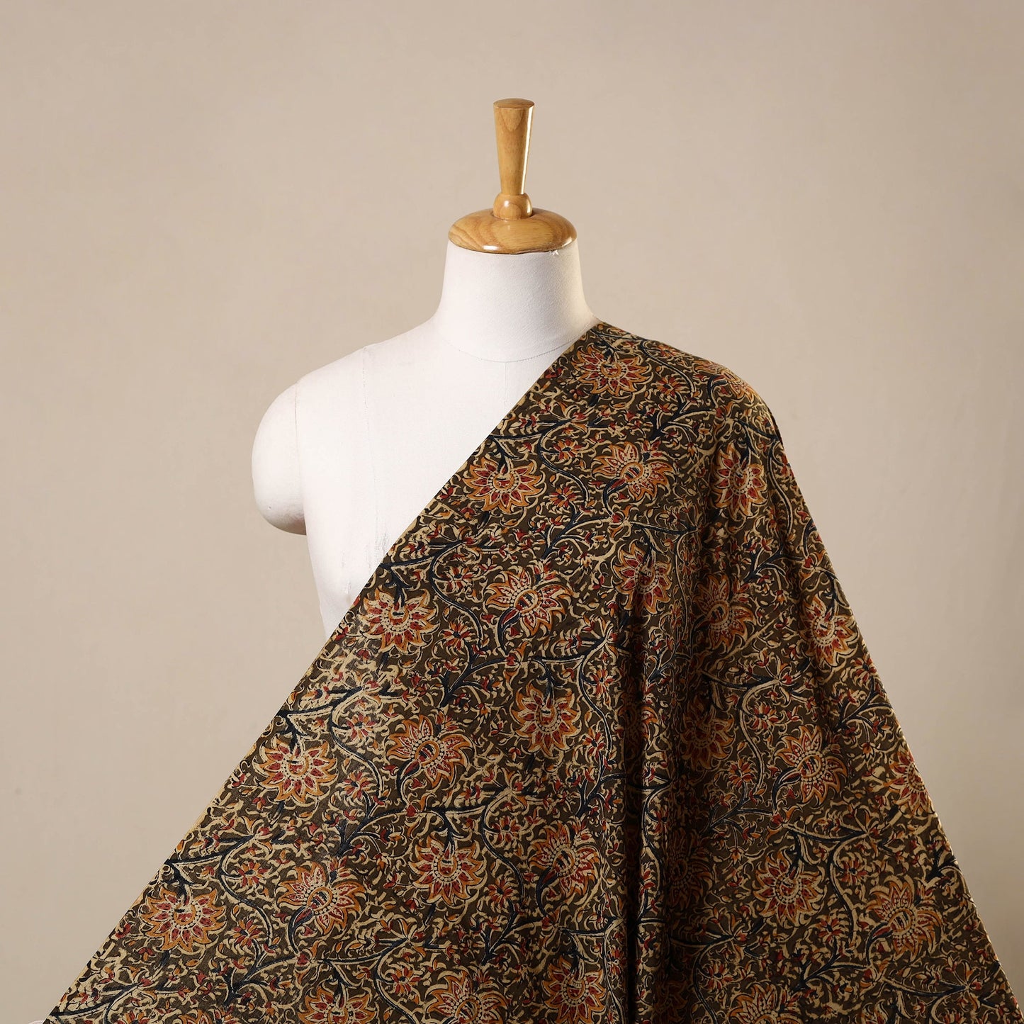 Brown - natural dyed cotton kalamkari fabric 11