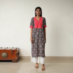 Natural Dyed Block Print Cotton Kalamkari Kurta for Women