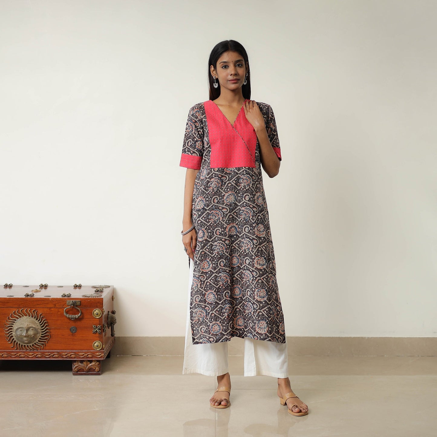 Natural Dyed Block Print Cotton Kalamkari Kurta for Women