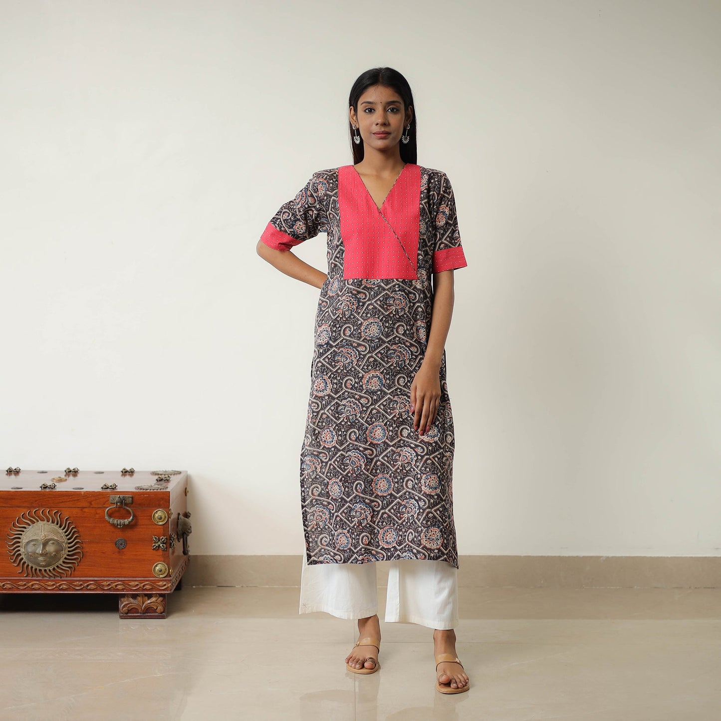 Natural Dyed Block Print Cotton Kalamkari Kurta for Women